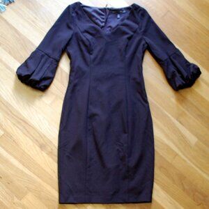 WHITE HOUSE BLACK MARKET Solid Black V-neck Bubble Sleeve Dress